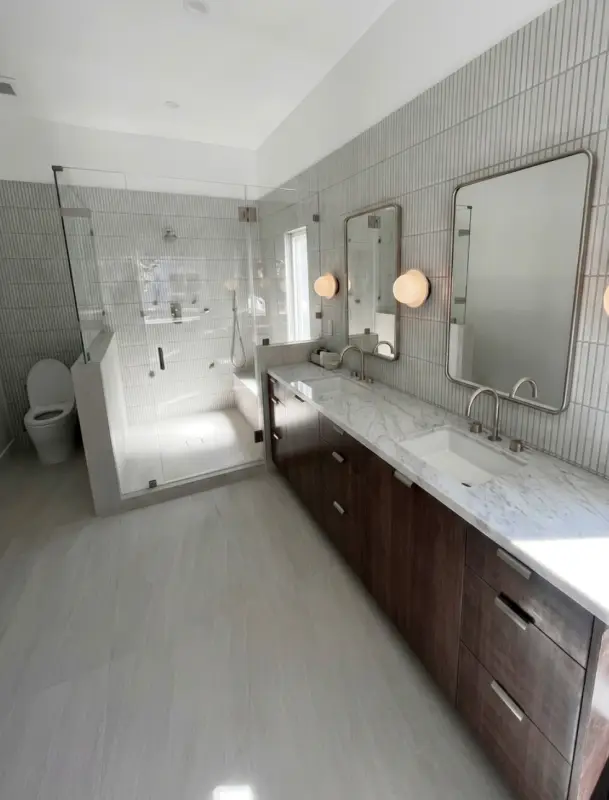 Compact bathroom remodel with clean tile work