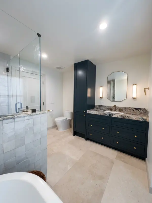 Bathroom remodel with custom vanity and tile